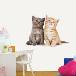 Realistic 3D self-adhesive wall stickers featuring grey British Shorthair and tabby cats