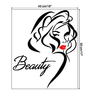 Detail of Beauty wall sticker featuring minimalist female face and red lips 40x50cm