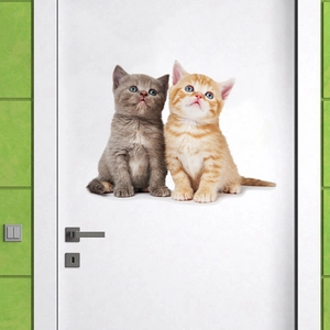 3D realistic kittens wall sticker with gray and ginger cats for home door decoration