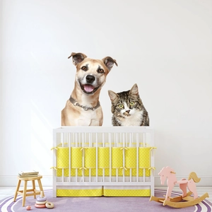 Self-adhesive 3D pet wall stickers featuring realistic cat and dog heads for home nursery