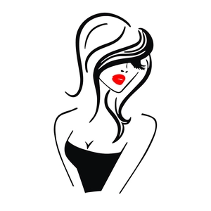 Minimalist red lips beauty salon wall sticker featuring a woman portrait design