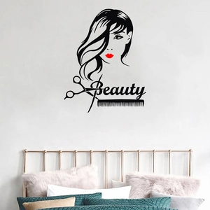 Creative vinyl wall sticker with red lip beauty silhouette for salon and bedroom decor