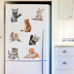 Set di 7 adesivi realistici per gatti e cani per decorazione domestica e frigorifero