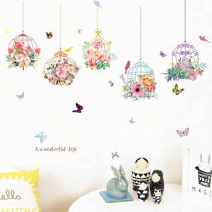 Colorful Butterfly Birdcage Floral Wall Stickers Waterproof PVC Removable Home Decals For Living Room Bedroom Kids Room
