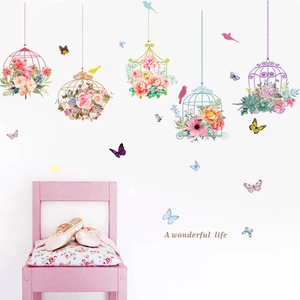 Garden style butterfly and birdcage wall stickers for living room and nursery wall decor