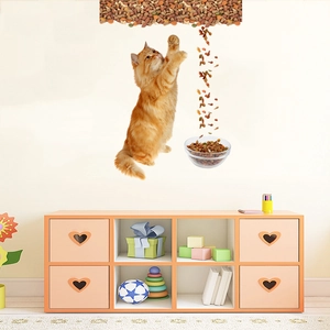 3D realistic orange cat wall sticker reaching for food for living room decoration