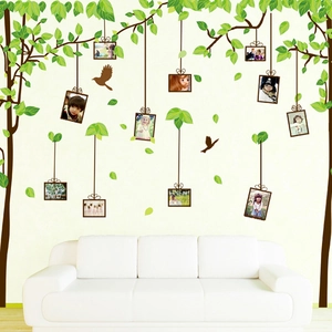Family photo tree wall decal with green leaves and black branches for living room decor