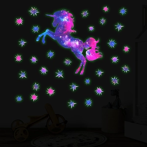 Glow In The Dark Unicorn Star Wall Sticker Luminous Galaxy Nebula PVC Decal For Children Nursery Bedroom Home Decoration