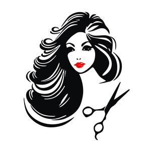 Beauty salon wall sticker featuring a woman profile with red lips and hair scissors
