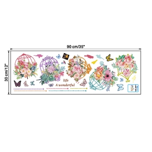 Waterproof butterfly and floral birdcage wall decals for living room and bedroom decor