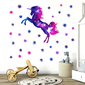 Luminous unicorn and stars wall stickers for kids bedroom decor with glowing effect