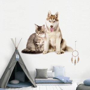 Hand Drawn Husky Dog Cat Wall Stickers PVC Waterproof Removable Animal Decals For Kids Room Living Room Home Decorations