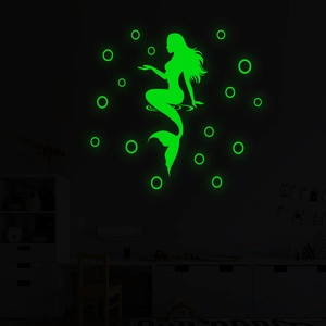 Luminous mermaid and bubbles wall stickers for kids room decor glowing in the dark