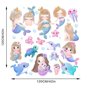 Détails des stickers muraux sirène et créatures marines avec dimensions de 120cm