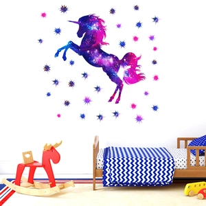 Luminous unicorn and stars wall stickers for kids room decoration in starry night theme
