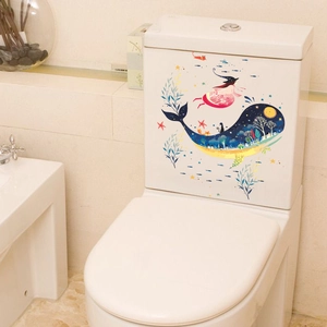 Removable PVC Underwater World Whale Girl Toilet Sticker Waterproof Fantasy Ocean Wall Decal For Bathroom Home Decor