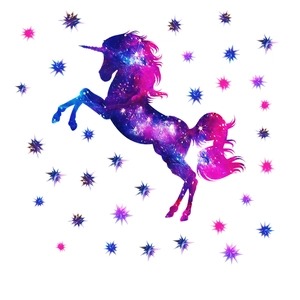 Luminous unicorn and stars wall stickers with blue purple galaxy pattern for kids room