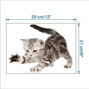 Dettaglio dimensioni dell'adesivo murale gatto che si allunga, misura 29 cm per 21 cm