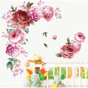 Vinilos decorativos de peonías en acuarela para salón y decoración de cuarto infantil