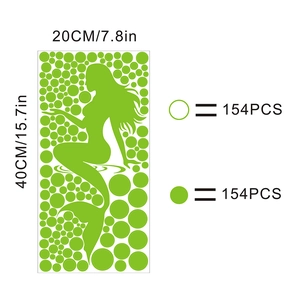 Detailed dimensions of mermaid wall stickers and 308 luminous bubble dots for wall decor