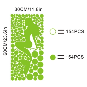 Luminous green mermaid wall decal dimensions 30x60cm with bubble sticker counts