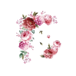 Vinilos decorativos de peonías y rosas en acuarela pintadas a mano en rojo y rosa
