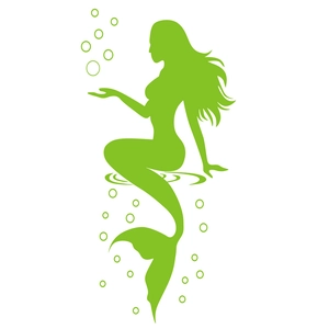 Detailed silhouette of a green mermaid wall sticker with bubble accents for home decor