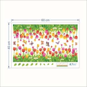 Detail view of colorful 3D tulip wall stickers showing 60x40cm product dimensions