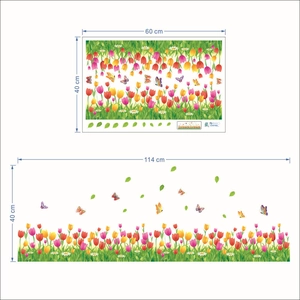 3D tulip and butterfly wall decal for baseboard decoration with vibrant floral patterns