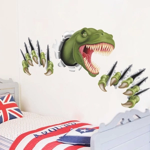 3D Visual Dinosaur Wall Sticker Waterproof PVC Green T-Rex Breaking Wall Art Decal For Kids Room Bedroom Home Decor