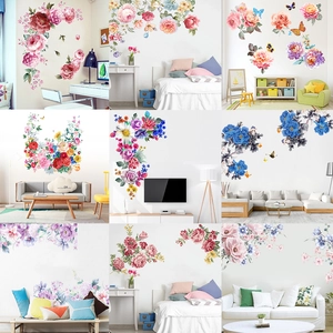 Pegatinas de Pared de Flores de Peonía y Rosa Acuarela PVC Removibles DIY Impermeables Calcomanías de Pared Florales Para Sala Dormitorio