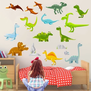 Bunte Cartoon-Dinosaurier Wandsticker Set mit T-Rex und Flugsaurier für Kinderzimmer Deko