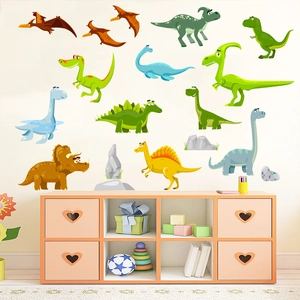 Cartoon Dinosaurier Wandaufkleber mit T-Rex und Triceratops für Kinderzimmer Deko