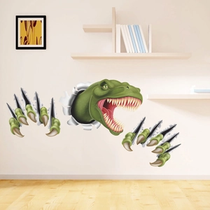 3D realistic Tyrannosaurus Rex wall sticker with cracked wall effect for kids room decor