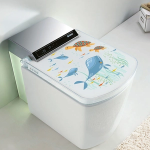 Waterproof sea world toilet stickers featuring whales and turtles on a smart white toilet