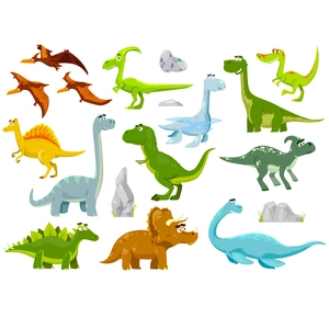 Süße Cartoon-Dinosaurier Wandsticker für Kinderzimmer mit bunten T-Rex und Pterosauriern
