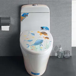 Waterproof toilet sticker with whale and turtle marine life design for bathroom decor