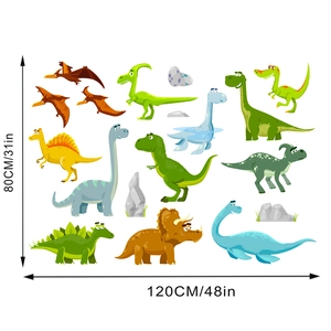 Detaillierte Maße der Cartoon-Dinosaurier-Wandaufkleber (120x80 cm) für das Kinderzimmer