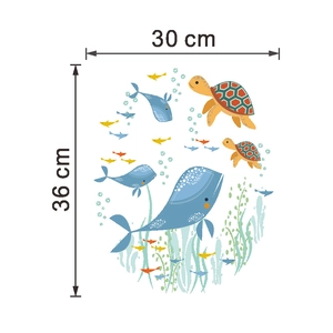 Waterproof self-adhesive wall stickers with blue whales and sea turtles for bathroom decor