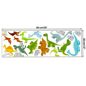Detailliertes Layout bunter Cartoon-Dinosaurier-Wandtattoos im Format 90 cm x 30 cm