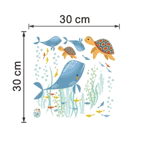 Detailed sheet of self-adhesive ocean stickers with blue whales and sea turtles