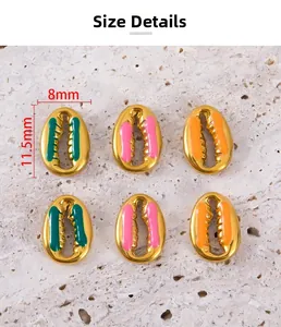 Detail view of 11.5mm colorful enamel shell pendants in 304 stainless steel and gold plating