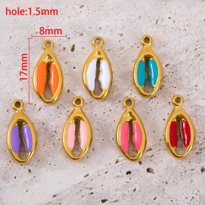 Detail view of 17mm colorful enamel sea shell pendants with dimension markings for DIY jewelry