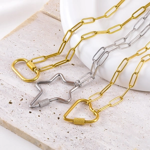Gouden en zilveren roestvrijstalen paperclip kettingen met hart, ster en ovaal hangers