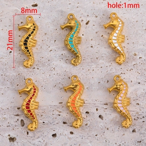 Macro shot of colorful seahorse pendants with 21mm height and 8mm width dimensions