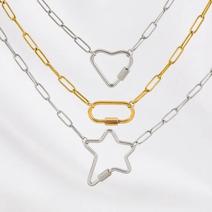 Roestvrijstalen Halsketting met Asymmetrische Ster Hart Karabijnhaak Hanger Mode Gepersonaliseerde Geometrische Paperclip Ketting voor Dames