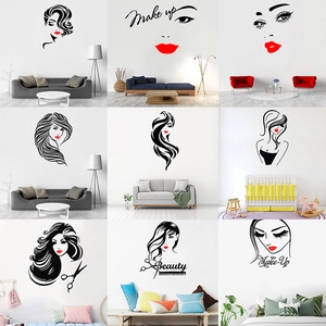 Modern Creative Beauty Salon Wall Sticker PVC Red Lips Female Silhouette Makeup Art Wall Decal For Bedroom Home Decoration