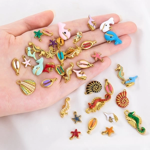 304 stainless steel ocean charms set with colorful enamel for DIY jewelry making