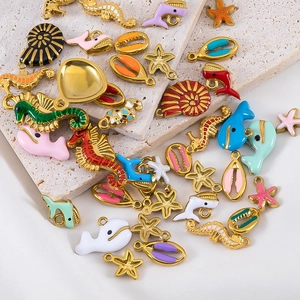 Colorful 304 stainless steel ocean charms with enamel sea horse, whale and starfish