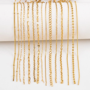 Assorted 304 stainless steel gold chains including cable, bead, and paperclip styles
